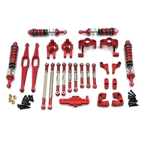 EHxCUF Kompatibles Upgrade-Teile-Set Kompatibel mit 1/12 12429 RC-Auto, Metall-Hauptträger, hydraulischer Stoßdämpfer, Zugstange, Lenkschale, 10-teiliges Kit(RED) von EHxCUF