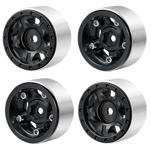 EHxCUF MIBIDAO 4 Stück 1,0 Zoll Beadlock-Metallfelgen, kompatibel mit RC-Autos im Maßstab 1:24 wie SCX24 Deadbolt Bronco(Black) von EHxCUF