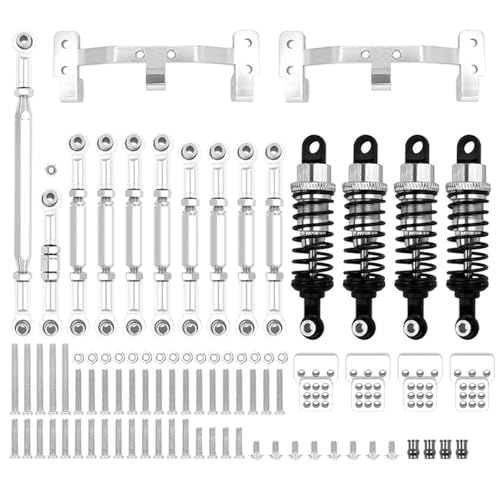 EHxCUF Metall Link Rod Zugstange Halterung und Stoßdämpfer Set kompatibel mit MN und MN99S RC Auto Upgrade Zubehör(MN Sliver) von EHxCUF