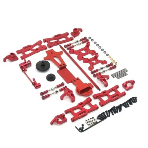 EHxCUF Metall-Upgrade-Teile-Set Kompatibel mit 1/14 RC-Autos, kompatibel mit 144001, 144002, 144010, mit Schwingenverbindungsstange und Lenkblock(RED) von EHxCUF