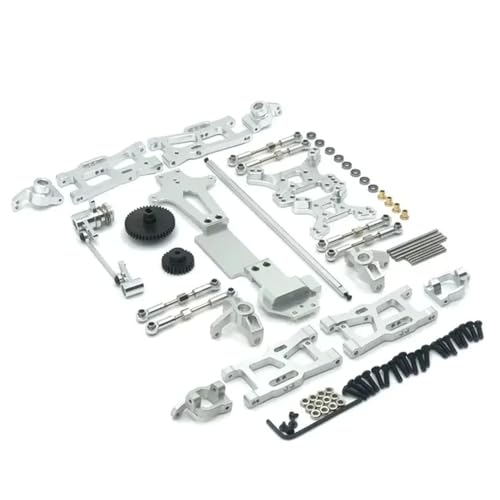 EHxCUF Metall-Upgrade-Teile-Set Kompatibel mit 1/14 RC-Autos, kompatibel mit 144001, 144002, 144010, mit Schwingenverbindungsstange und Lenkblock(Silver) von EHxCUF