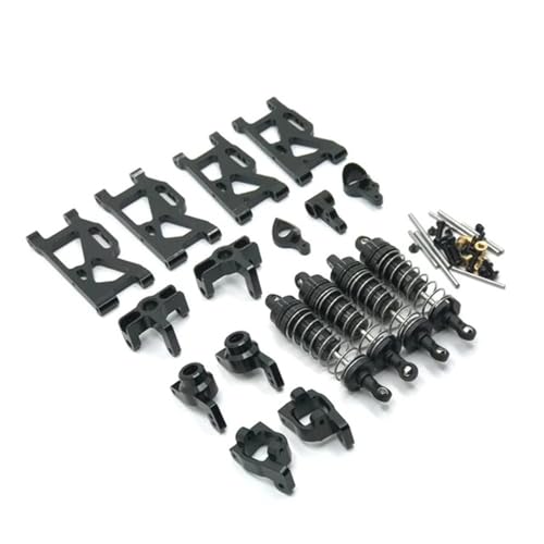 EHxCUF Upgrade-Set Kompatibel mit Metallschwinge, hydraulischer Stoßdämpfer, Lenkbecher, 7-teilig, kompatibel mit verschiedenen RC-Autos 144010, 144001, 144002, 124017, 124019(Black) von EHxCUF