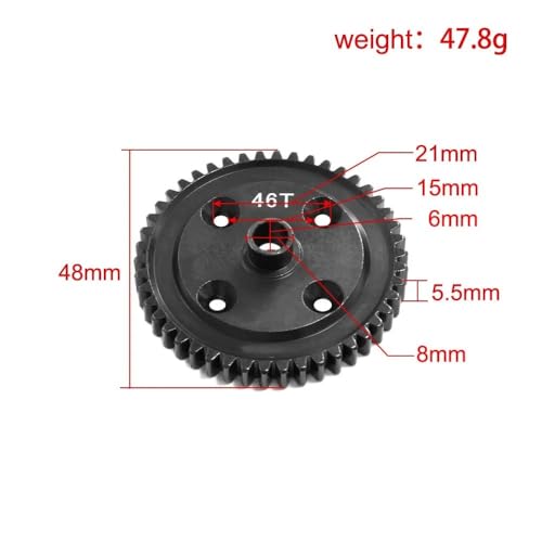 EHxCUF Upgrade Stahl Zentraldifferentialgetriebe 46T 48T Kompatibel mit kompatible 1/7 KM Rally WRC C3 RC Rally Car E8082 Teile(46T) von EHxCUF