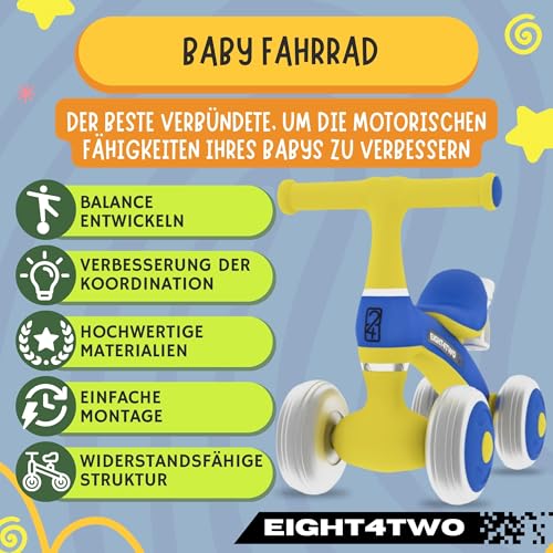 EIGHT4TWO Lauflernhilfe für Babys, 1 Jahr, leicht und stabil | Babyfahrrad 1 Jahr für Gleichgewicht und Entwicklung | Kinderspielzeug 1 Jahr (blau) von EIGHT4TWO