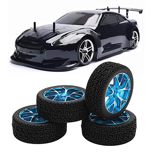 EIMSOAH RC-Rad-Reifen-Set, 4-teilig, Aluminiumlegierung, Felgenräder, Gummireifen, Ersatzteile, Gummireifen, Reifen für RC 1/10 On Road Racing Car (Blau) von EIMSOAH