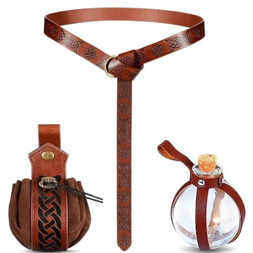 Halloween Nekromanten Anzug, Nekromanten Anzug Mittelalter, Mittelalter Accessoires Set 250 ml Zaubertrank, Mittelalterlicher Kunstledergürtel+Gürteltasche, für Zauberer Hexe Cosplay,Kostümzubehör von EIMZU