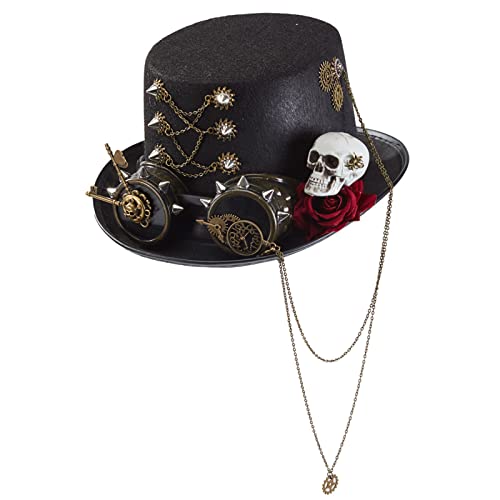 EINCORN Punk Gothic Haarhut Steampunk Zylinder Hut mit Rose Skelett Cosplay Zylinder für Halloween Karneval von EINCORN