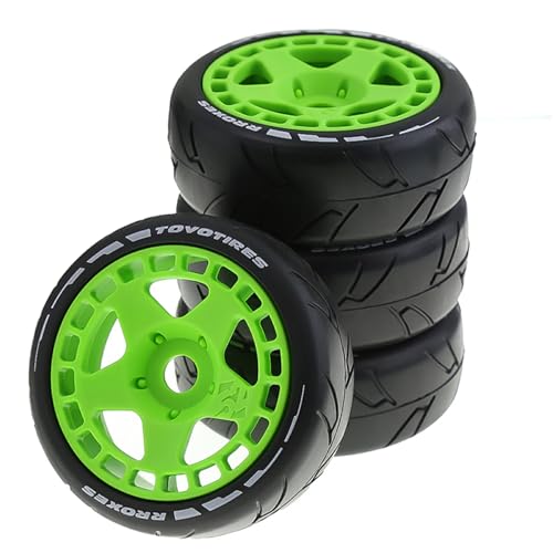 EIOLWJIEO 4 Stück verschleißfeste Radfelgen Reifen Kunststoff für Team Losi Kyosho VRX HPI WR8 HSP 1/8 Monster Trucks RC Autozubehör, Grün von EIOLWJIEO