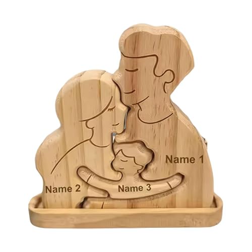 Personalisierte Familienfiguren, Dekorationen, Ornamente, 2–5 Namen, personalisiertes Familienpuzzle, personalisierte Heimdekoration, individuelle Holzornamente, Geschenke für Tischdekoration (3 von EIRZNGXQ