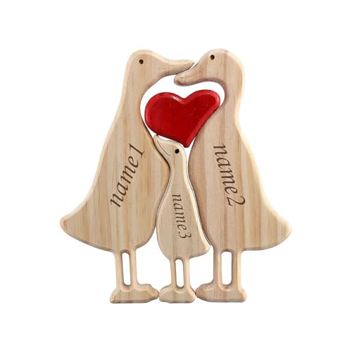 Personalisiertes Holzentenpuzzle mit 3–7 Familiennamen, personalisierbares Holzpuzzle mit Familiennamen, Holzskulptur, individuelle Heimdekoration, Einweihungsgeschenke für Eltern, Paare (Burlywood von EIRZNGXQ