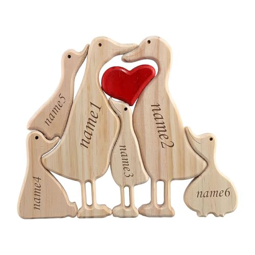 Personalisiertes Holzentenpuzzle mit 3–7 Familiennamen, personalisierbares Holzpuzzle mit Familiennamen, Holzskulptur, individuelle Heimdekoration, Einweihungsgeschenke für Eltern, Paare (Burlywood von EIRZNGXQ