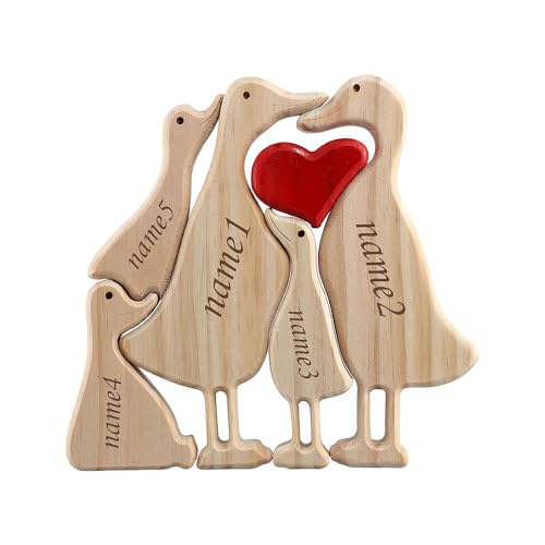 Personalisiertes Holzentenpuzzle mit 3–7 Familiennamen, personalisierbares Holzpuzzle mit Familiennamen, Holzskulptur, individuelle Heimdekoration, Einweihungsgeschenke für Eltern, Paare (Burlywood von EIRZNGXQ