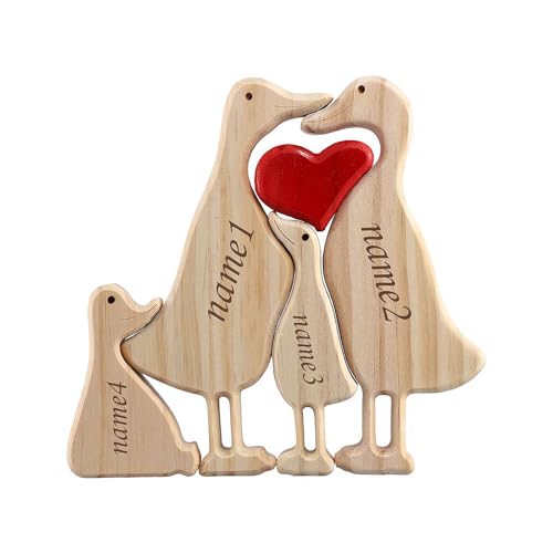 Personalisiertes Holzentenpuzzle mit 3–7 Familiennamen, personalisierbares Holzpuzzle mit Familiennamen, Holzskulptur, individuelle Heimdekoration, Einweihungsgeschenke für Eltern, Paare (Burlywood von EIRZNGXQ