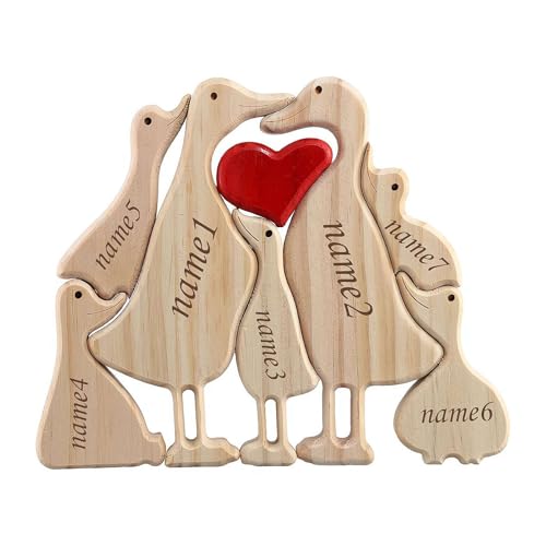 Personalisiertes Holzentenpuzzle mit 3–7 Familiennamen, personalisierbares Holzpuzzle mit Familiennamen, Holzskulptur, individuelle Heimdekoration, Einweihungsgeschenke für Eltern, Paare (Burlywood von EIRZNGXQ