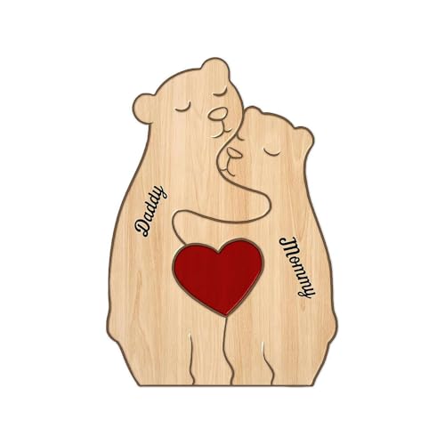 Personalisiertes Holzpuzzle mit Bärenfamilie, individuelles Holzbär-Puzzle, niedliches dekoratives Holz-Familien-Dekor-Schilder für Zuhause, Raumdekoration (2 Namen, 1 Set) von EIRZNGXQ