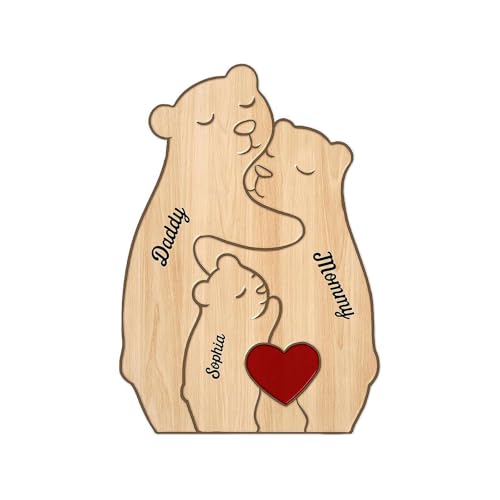 Personalisiertes Holzpuzzle mit Bärenfamilie, individuelles Holzbär-Puzzle, niedliches dekoratives Holz-Familiendekor-Schilder für Zuhause, Raumdekoration (3 Namen, 1 Set) von EIRZNGXQ