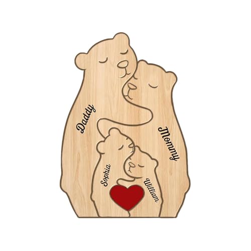 Personalisiertes Holzpuzzle mit Bärenfamilie, individuelles Holzbär-Puzzle, niedliches dekoratives Holz-Familiendekor-Schilder für Zuhause, Raumdekoration (4 Namen, 1 Set) von EIRZNGXQ