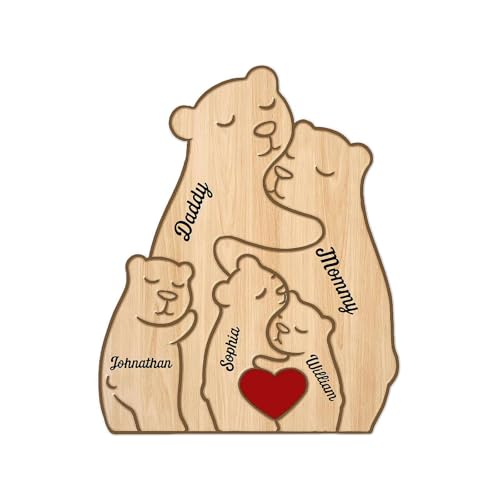 Personalisiertes Holzpuzzle mit Bärenfamilie, individuelles Holzbär-Puzzle, niedliches dekoratives Holz-Familiendekor-Schilder für Zuhause, Raumdekoration (5 Namen, 1 Set) von EIRZNGXQ