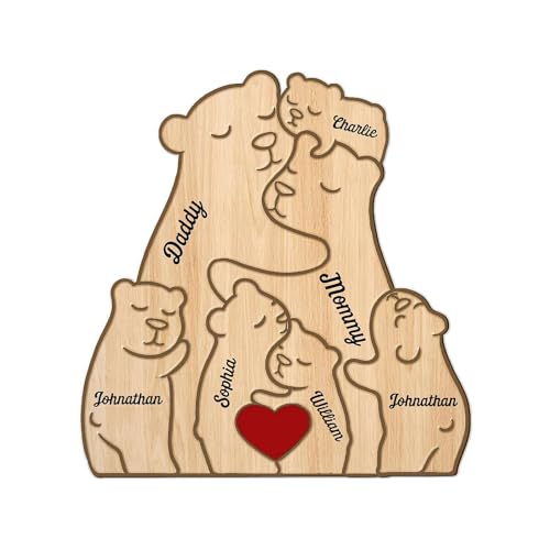 Personalisiertes Holzpuzzle mit Bärenfamilie, individuelles Holzbär-Puzzle, niedliches dekoratives Holz-Familiendekor-Schilder für Zuhause, Raumdekoration (7 Namen, 1 Set) von EIRZNGXQ