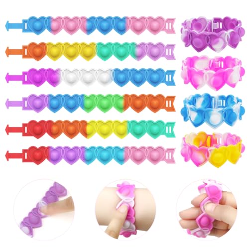 EIYVPRA 15 Stück Einstellbar Bubble Fidget Armband Spielzeug, Bubble Silikon Pop It Fidget Toys Sensorik Spielzeug Armband, Give Aways Kindergeburtstag, Kinder Jungen Mädchen Stressabbau（Herzform） von EIYVPRA