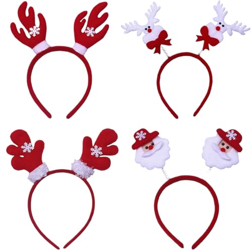 EIYVPRA Christmas Headbands, weihnachtshaarreifen erwachsene, Weihnachten Rentier Stirnbänder, Haarbänder, Glitzer Geweih Ohren, Haarband Weihnachten Hüte Party Favors für Erwachsene und Kinder, 4PCs von EIYVPRA