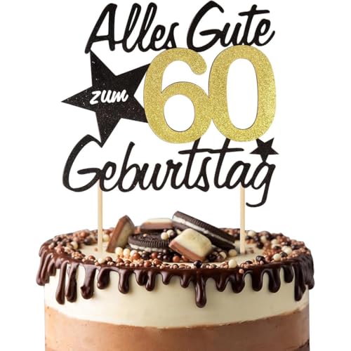 Torten Deko 60 Geburtstag Mann Frau 60 Geburtstag Alles Gute zum Geburtstag 60 Jahre Happy 60th Birthday Cake Topper Kuchen Topper Kuchendeko 60 Geburstagstorte Gold für 60 Geburtstag Frauen Männer von EIYVPRA