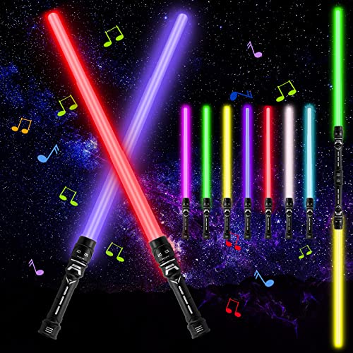 EKDAYA 2 Stück Laserschwert Kinder, 7 Farben LED Laserschwert, 2 in 1 Duell Lichtschwert, Lichtschwerter mit Licht und Sound, Cosplay Spielzeug für Kinder und Erwachsene Geschenk (7 Farben) von EKDAYA