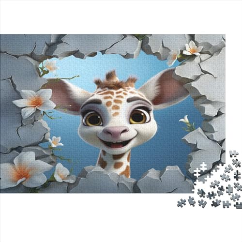 Niedliche Giraffe 1000 Teile Puzzles Für Erwachsene Teenager Stress Abbauen Familien-Puzzlespiel AI Animals Puzzle Lernspiel Spielzeug Geschenk 1000pcs (75x50cm) von EKIDAZ