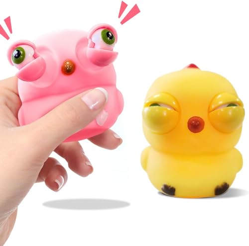 2 Stück Squeeze Spielzeug, Popping Out Eyes Toys, Küken Squeeze Toys, Anti Stress Spielzeug, Lustig Augen Out Anti Stress Ball, für Erwachsene und Kinder (2 Pcs) von EKKONG