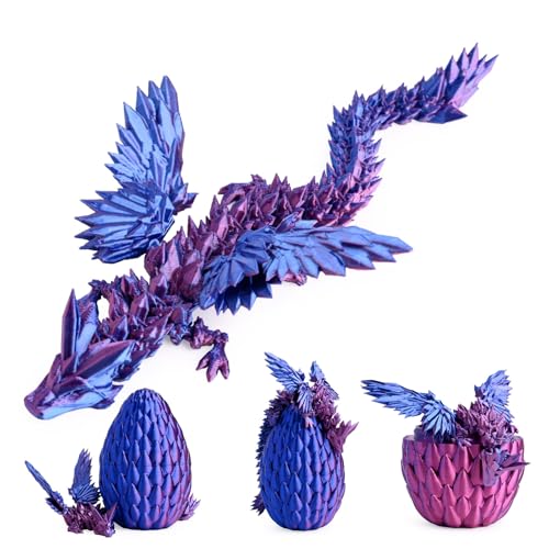 3D Gedrucktes Drachenei mit Drache,Kristall Drache Im Ei Drachen Figuren, 3D Gedruckter Drache mit Flügeln, Realistische Geheimnisvolle Drachen Spielzeug,Ewegliche Gelenke Drache mit Ei (violett) von EKKONG