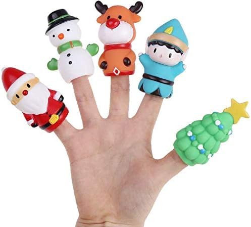 5 Stück Weihnachten Fingerpuppen, kleine Fingerpuppen Set mit Weihnachtsmann, Schneemann, Elf, Elch, Weihnachtsbaum, Badespielzeug wasserdicht, pädagogische Fingerpuppen, Geschenk für Kinder von EKKONG