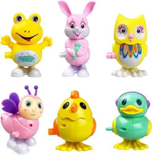 6 Stück Ostern Tier Aufziehspielzeug, Aufziehspielzeug Biene Frosch Küken Eule Ente Hase, Springende Aufziehspielzeug für Jungen und Mädchen, Osterkorb Stuffer, Ostern Spielzeug, Party Geschenk (6Pcs) von EKKONG