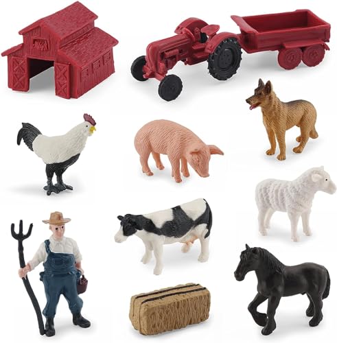 EKKONG 10Pcs Bauernhof Mini Dekoration,Bauernhof Tierfiguren Spielzeug Kunststoff Bauernhof Tierfiguren,Bauernhof Tiere Spielzeug für Kinder ab 3 Jahre von EKKONG