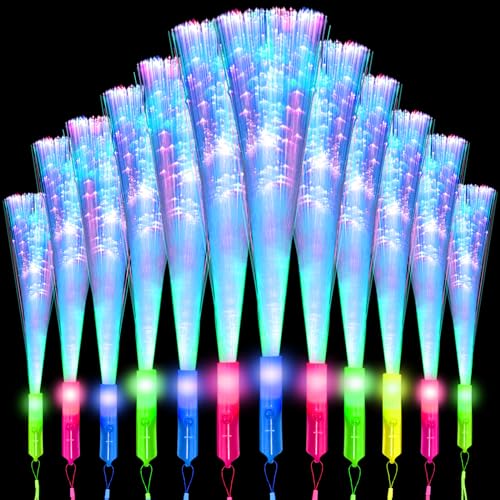 EKKONG 12 Stück Leuchtstab Glasfaser, LED Leuchtstab Glasfaser, Leuchtstäbe Bunte, Knicklichter Party Set, Leuchtspielzeug für Party, Disko, Konzert und Hochzeit von EKKONG