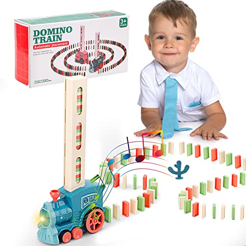 EKKONG Domino Zug Spielzeug Set, Elektrischer Zug Domino, Automatischer Domino Zug mit 100PCS Domino Blöcken, Kinder Elektronische Zug mit Ton und Licht, Pädagogisches Spielzeug Geschenk von EKKONG