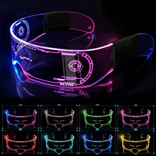 EKKONG LED Brille, LED Sonnenbrille Party Brille Leuchtend Farbwechselnde Anime Fasching Leuchtbrille für Party, Versammlungen, Bar, Nachtleben, EDM Konzert (7 Farbe Steuerbar) von EKKONG