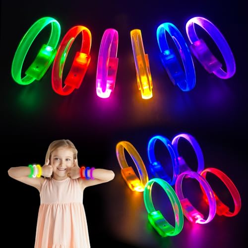 EKKONG Leuchtarmbänder 12 Stück Led Armband Leuchtarmband Kinder Led Armbänder Knicklichter Leuchtband Partyzubehör für Geburtstag, Halloween, Karneval, Partyspiele, Konzerte von EKKONG