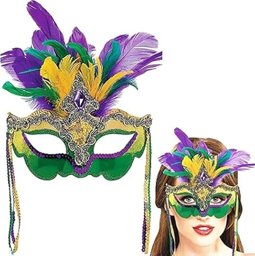 EKKONG Maskenball Maske Damen, Bunt Federmaske mit Kunststeinen Karneval Masquerade Maske für Women Karneval Bekleidungs Dekoration Zubehör von EKKONG