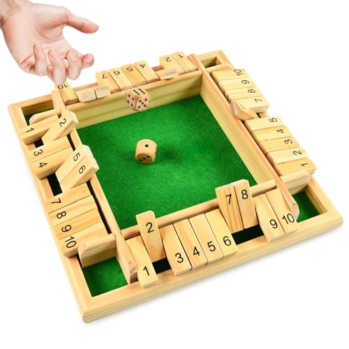 Shut The Box, Holztisch Brettspiel mit würfel, Klassisch Würfelspiel Mathematik Spiel, Reisespiele, Tisch Spiel für Partei Klappbrett Spiel für Kinder und Erwachsene, 4 Spieler von EKKONG