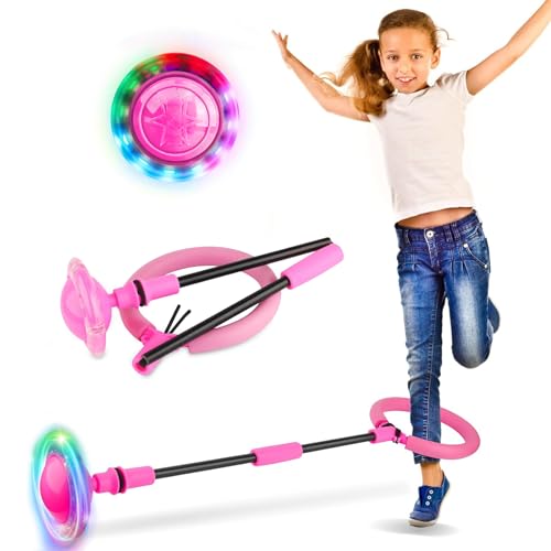 EKKONG Swing Wheel Springring Fußkreisel Kinder Springball Blinkender Skip Jumping Ball for Kids Faltbarer Knöchelsprungball Gymnastik & Geschicklichkeit Spiele (Rosa) von EKKONG