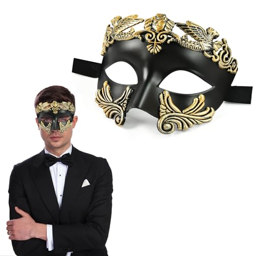 EKKONG Venezianische Maske Herren, Masken Kostüm Maskenball Halloween Augenmaske Masquerade Mask Men für Halloween Maskerade Kleidung Ankleiden Zubehör (Schwarz-Gold) von EKKONG