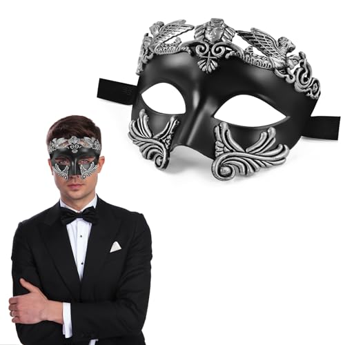 EKKONG Venezianische Maske Herren, Masken Kostüm Maskenball Halloween Augenmaske Masquerade Mask Men für Halloween Maskerade Kleidung Ankleiden Zubehör (Schwarz-Silber) von EKKONG