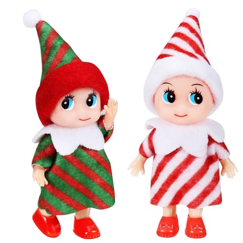 EKKONG Weihnachtself 2-Teilige Weihnachtselfen Wichtelpuppe Mini Figuren Weihnachten Elfen Puppe Weihnachtswichtel Figuren für Jungen Mädchen Weihnachtsspielzeug Dekorationen von EKKONG