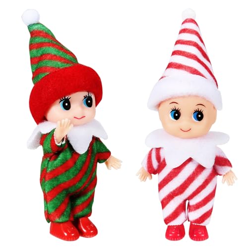 EKKONG Weihnachtself 2-Teilige Weihnachtselfen Wichtelpuppe Mini Figuren Weihnachten Elfen Puppe Weihnachtswichtel Figuren für Jungen Mädchen Weihnachtsspielzeug Dekorationen von EKKONG