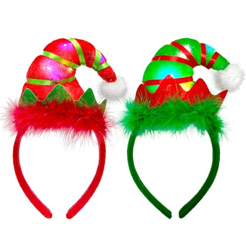 Elf Hut Weihnachten LED,2 Stück Weihnachten Stirnband, Elfenhut Stirnband Elf Hut Stirnband Weihnachten Hut Haarband für Weihnachten Kostüm Kostüme Zubehör von EKKONG