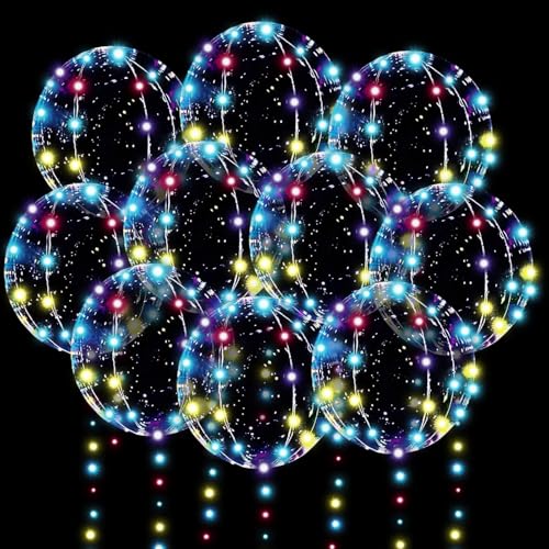 LED Luftballons Leuchtend 10 Stück LED Ballons Leuchtende Bobo Ballon Farbig Leuchtballons Luftballons mit Licht für Halloween, Weihnachten, Hochzeiten, Geburtstagsfeiern, Feste von EKKONG