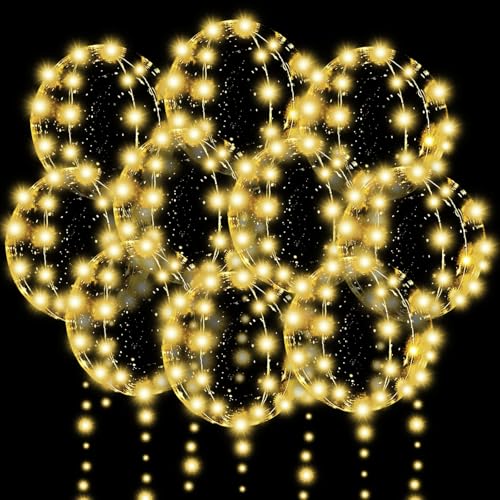 LED Luftballons Leuchtend 10 Stück LED Ballons Leuchtende Bobo Ballon Warmes Gelb Leuchtballons Luftballons mit Licht für Halloween, Weihnachten, Hochzeiten, Geburtstagsfeiern, Feste von EKKONG