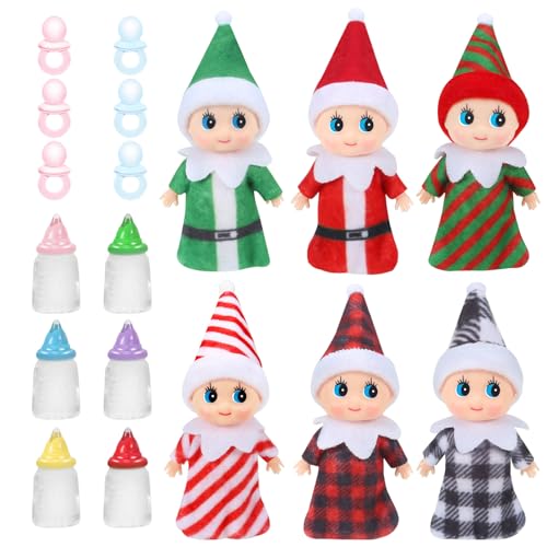 Weihnachtself Weihnachtselfen Wichtelpuppe Mini Figuren Weihnachten 6 Elfen Puppe, 6 Elfenflaschen, 6 Elfenschnuller Weihnachtswichtel Figuren für Jungen Mädchen Weihnachtsspielzeug Dekorationen von EKKONG