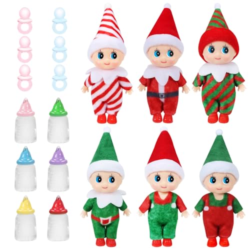 Weihnachtself Weihnachtselfen Wichtelpuppe Mini Figuren Weihnachten 6 Elfen Puppe, 6 Elfenflaschen, 6 Elfenschnuller Weihnachtswichtel Figuren für Jungen Mädchen Weihnachtsspielzeug Dekorationen von EKKONG