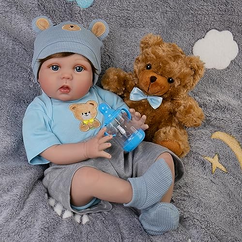 EKOKIZ Reborn Babypuppen 22 Zoll Real Life Neugeborene Babypuppen Weicher Stoffkörper Lebensechte Babypuppe Jungen mit Kleidung und Spielzeugzubehör Lebensgröße Realistische Babypuppen für Kinder ab 3 von EKOKIZ